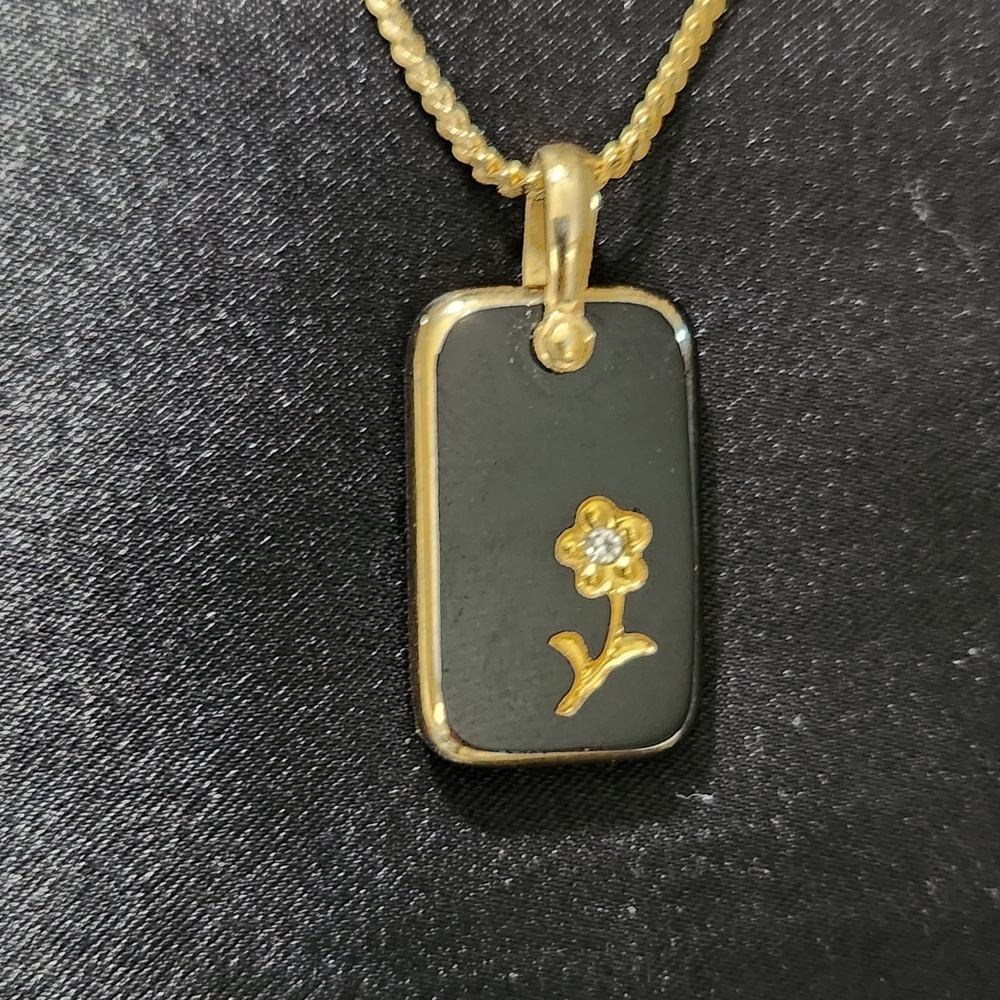 Gold and Black Floral Pendant Necklace - Women Jewelry